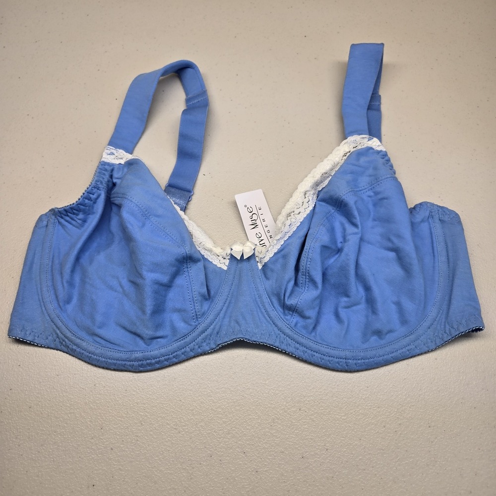 Curve Muse Women‎ Bra 42DD Light Blue Underwired Lace Bow Strap NWT
